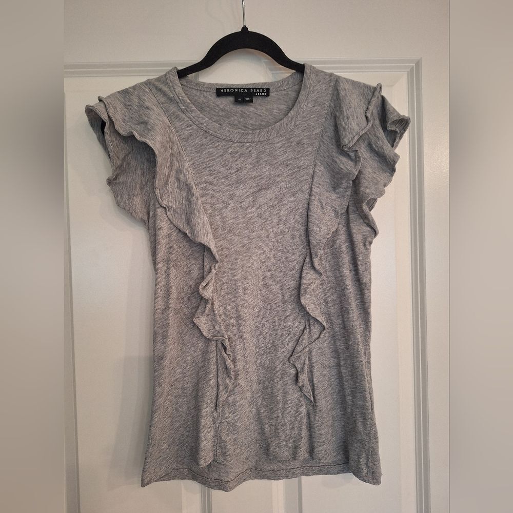 Veronica‎ Beard Gray Ruffled Sleeve Top size  XS
